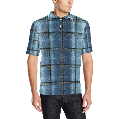 Jean Patchwork Pattern Print Design 02 Men Polo Shirt