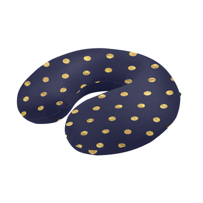 Polka Dot Gold Blue Pattern Print Design 02 U-Shaped Travel Neck Pillow
