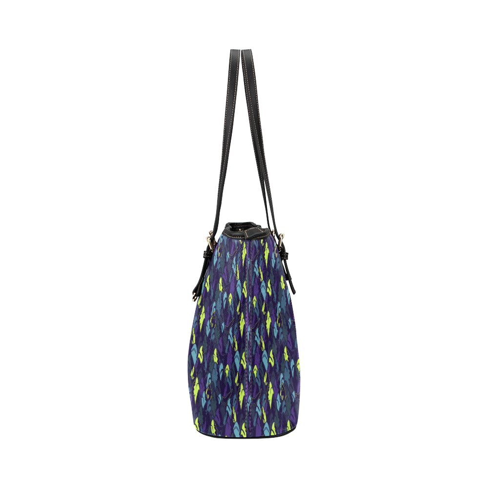 Shark Neon color Print Leather Tote Bag