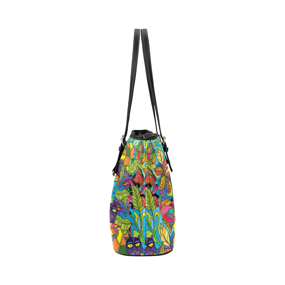 Psychedelic Trippy Flower Print Leather Tote Bag
