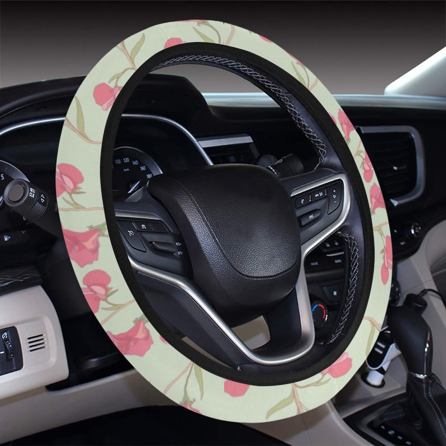 Sweet Pea Print Design LKS301 Steering Wheel Cover with Elastic Edge