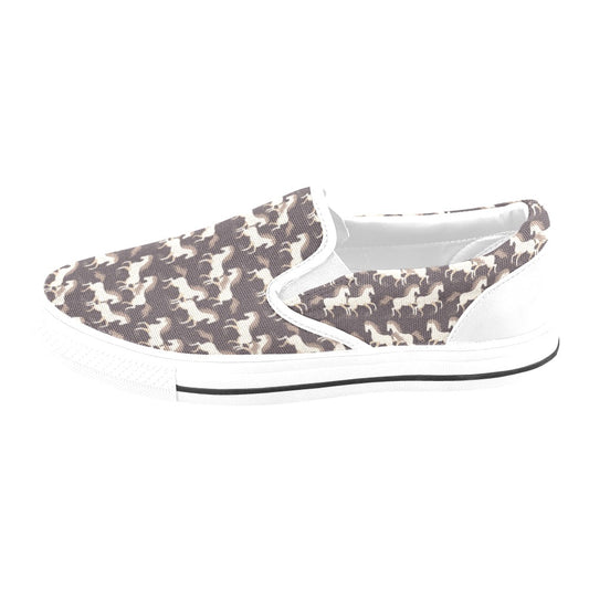 Horse Print Design LKS304 White Slip Ons Canvas Women's Shoes
