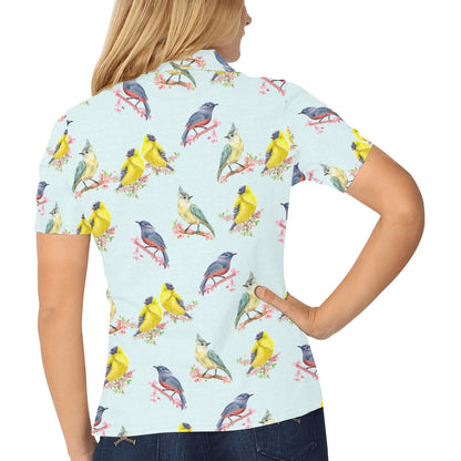 Bird Sweet Themed Print Pattern Women's Polo Shirt
