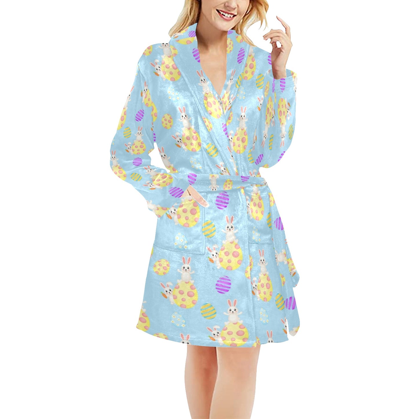 Easter Eggs Pattern Print Design RB015 Women's Fleece Robe
