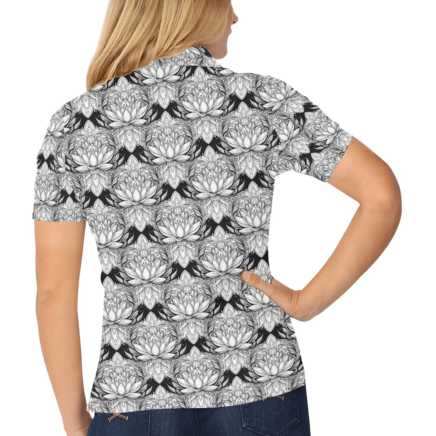 Lotus Mandala Print Pattern Women's Polo Shirt