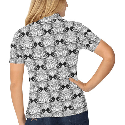 Lotus Mandala Print Pattern Women's Polo Shirt