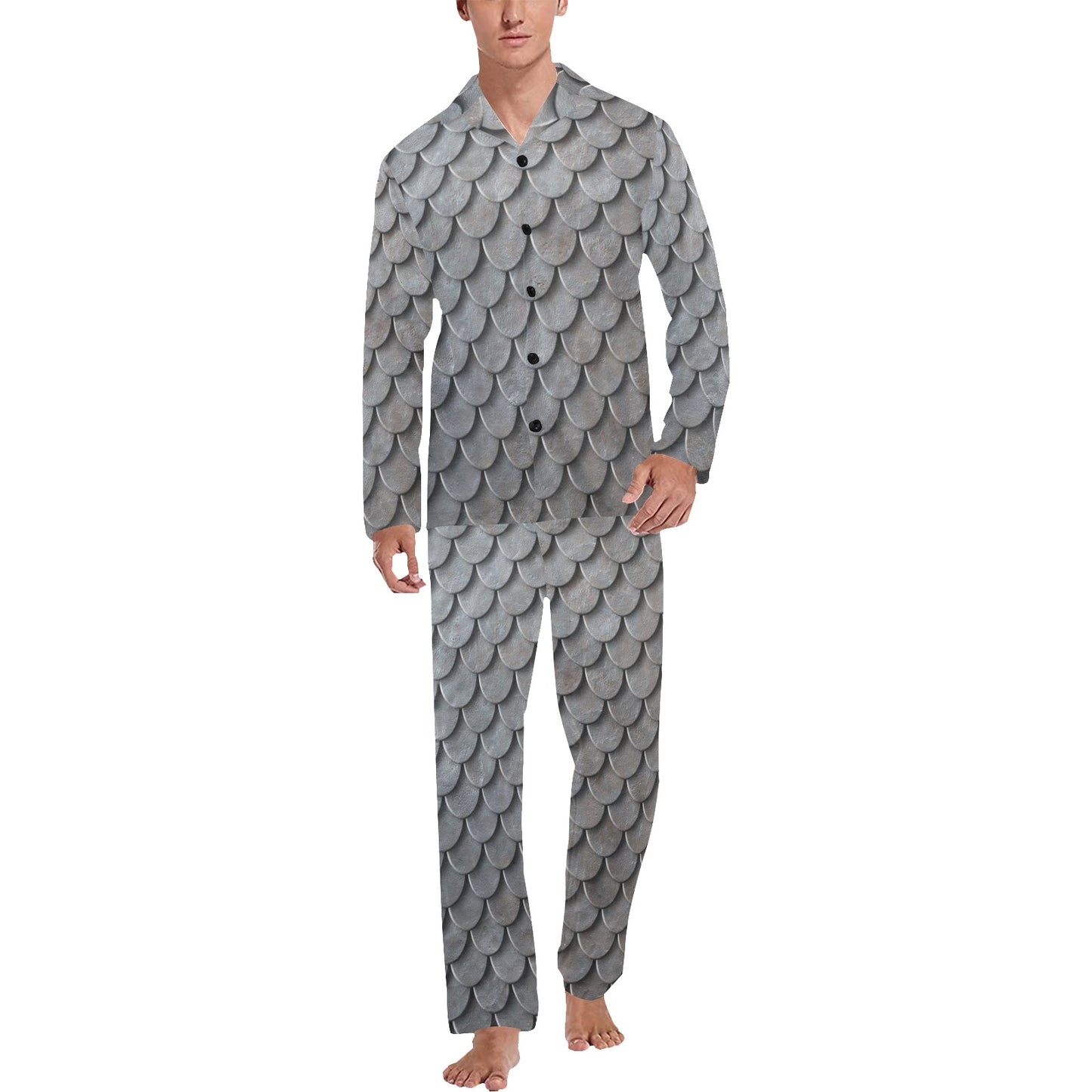 Armor Scales Pattern Print Design 03 Men's Long Pajama Set