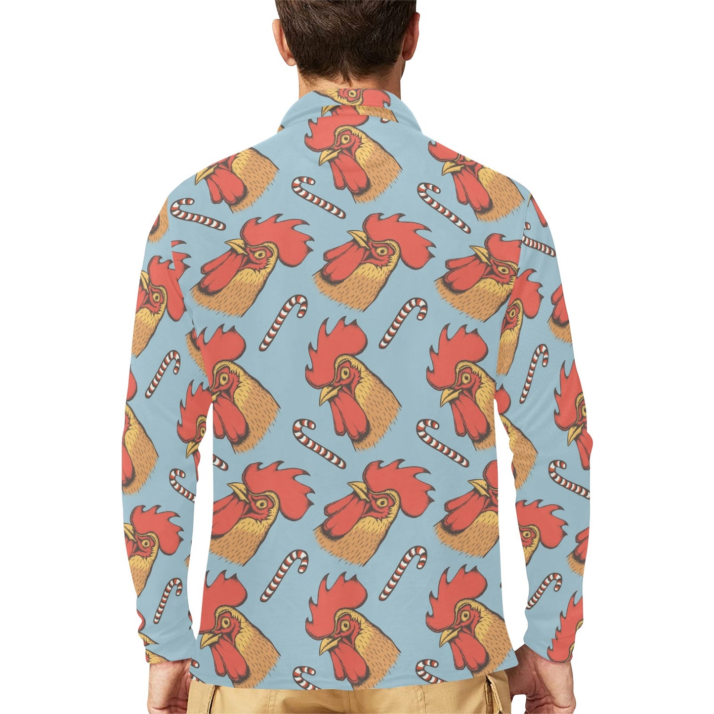 Rooster Pattern Print Design A05 Long Sleeve Polo Shirt For Men's