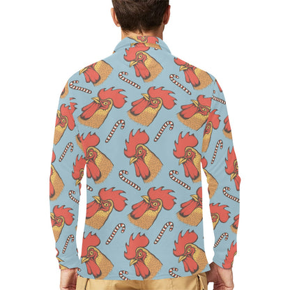 Rooster Pattern Print Design A05 Long Sleeve Polo Shirt For Men's