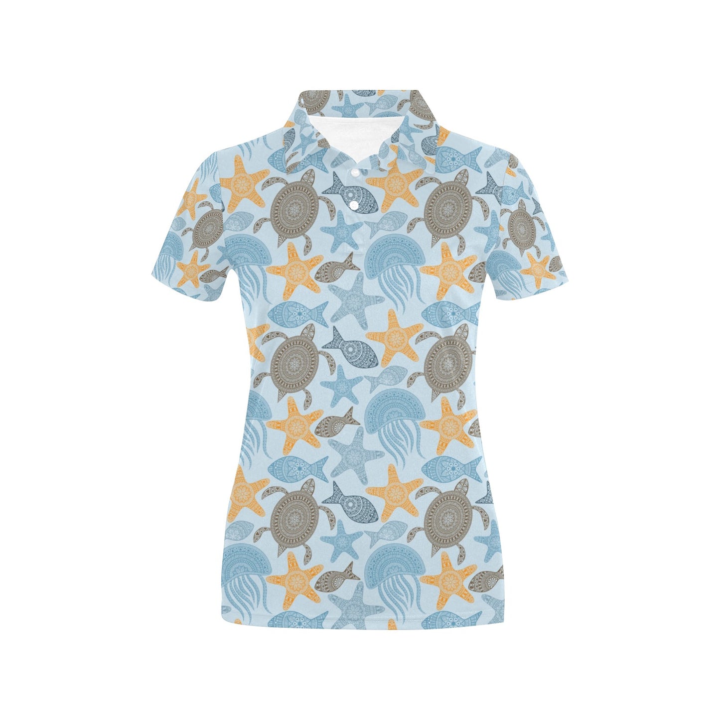 Polynesian Jellyfish Turtle Print Women's Polo Shirt
