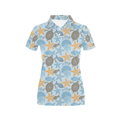 Polynesian Jellyfish Turtle Print Women's Polo Shirt