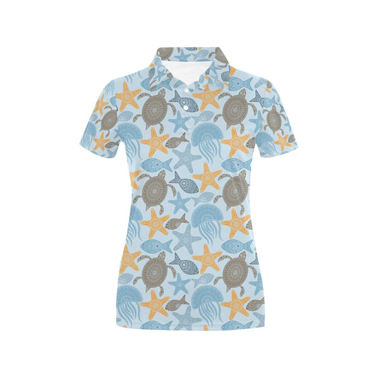 Polynesian Jellyfish Turtle Print Women's Polo Shirt