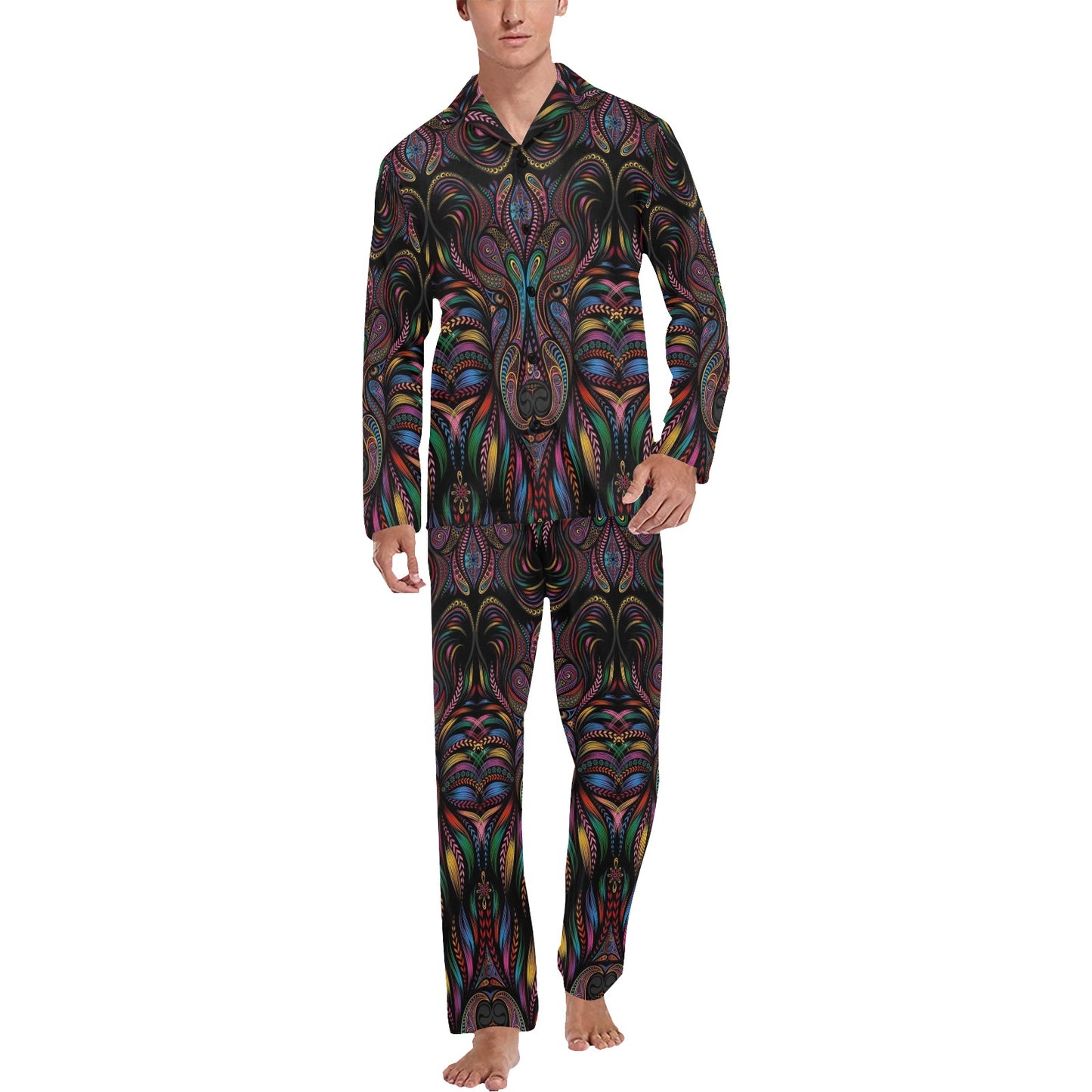 Colorful Art Wolf Men's Long Pajama Set