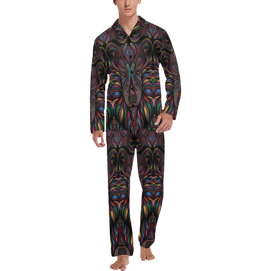 Colorful Art Wolf Men's Long Pajama Set