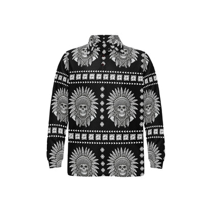 Native American Indian Skull Long Sleeve Polo Shirt For Men's
