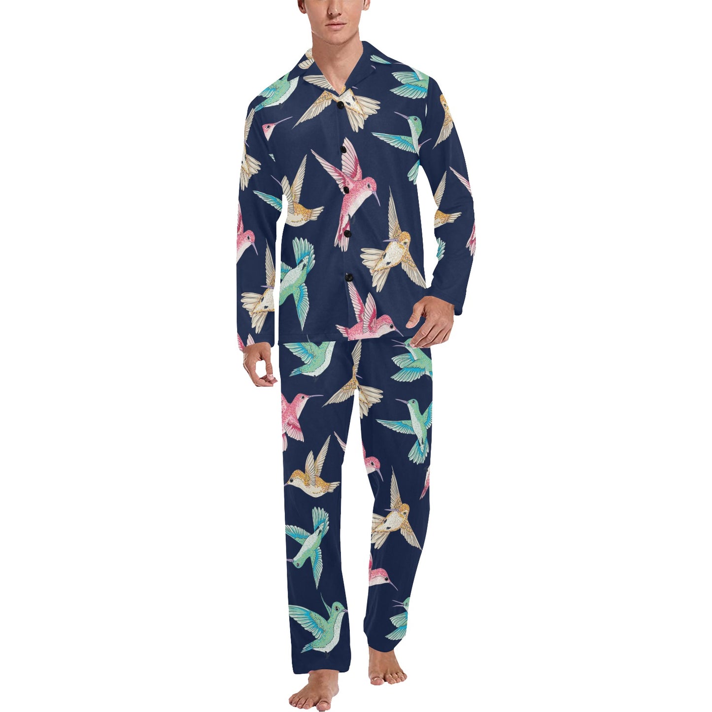 Hummingbird Cute Pattern Print Design 01 Men's Long Pajama Set