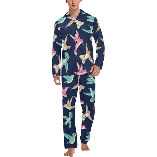 Hummingbird Cute Pattern Print Design 01 Men's Long Pajama Set