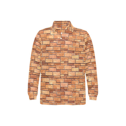 Brick Pattern Print Design 01 Long Sleeve Polo Shirt For Men's