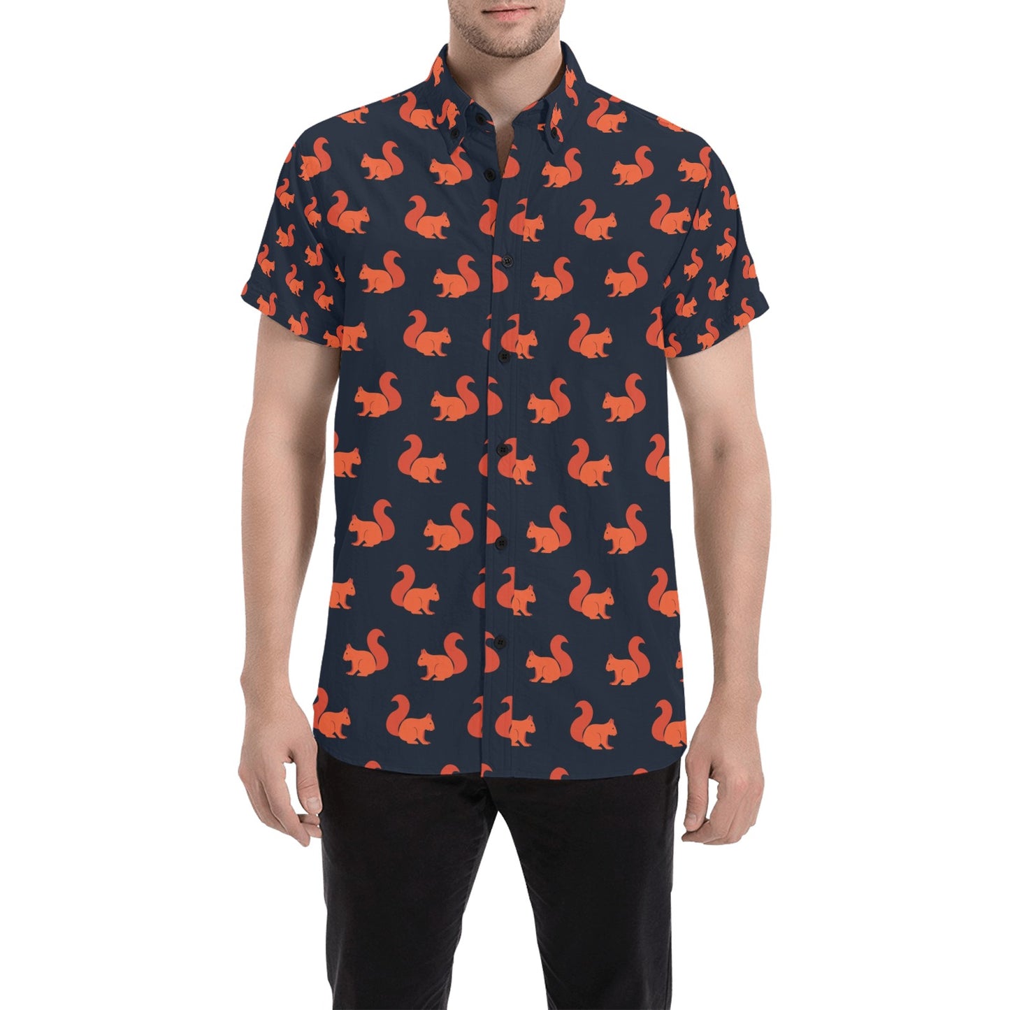 Squirrel Print Design LKS306 Men Short Sleeve Button Up Shirt