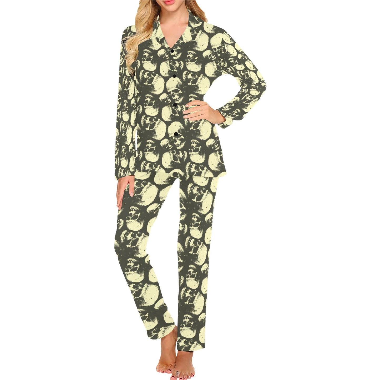 Skull Print Design LKS302 Women's Long Pajama Set
