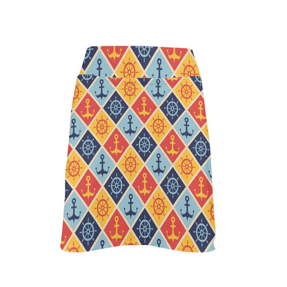 Nautical Pattern Design Themed Print 17" Golf & Pickleball Skort with Pockets