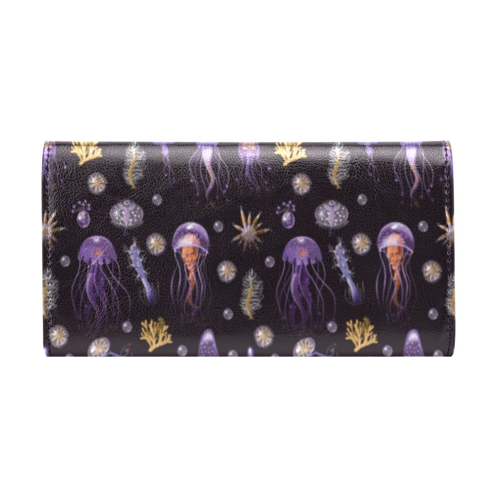 Seaweed With Jelly Fish Print Design LKS305 Women's Trifold Wallet