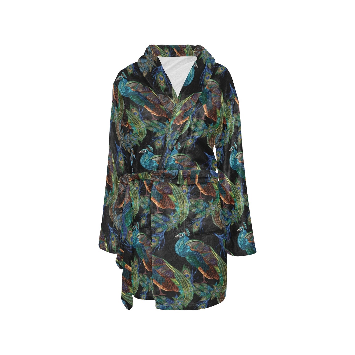 Peacock Pattern Print Design A04 Women's Fleece Robe