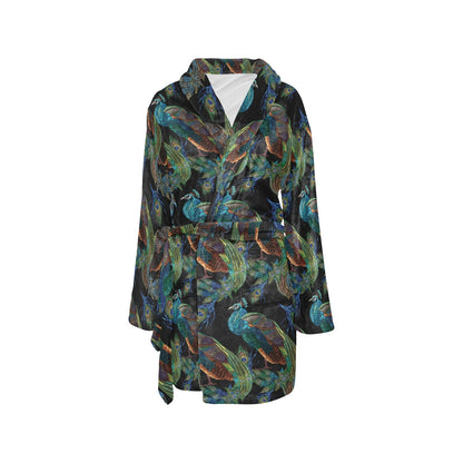 Peacock Pattern Print Design A04 Women's Fleece Robe