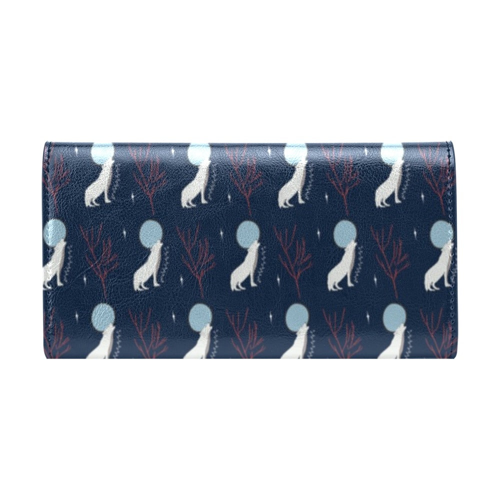 Wolf Moon Print Design LKS304 Women's Trifold Wallet