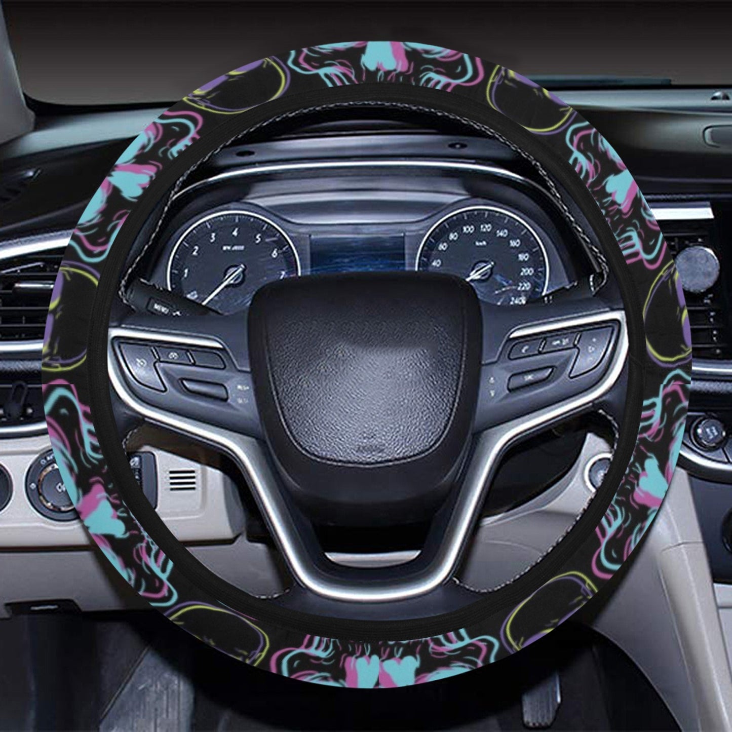 Skull 3D Colorful Print Design LKS309 Steering Wheel Cover with Elastic Edge