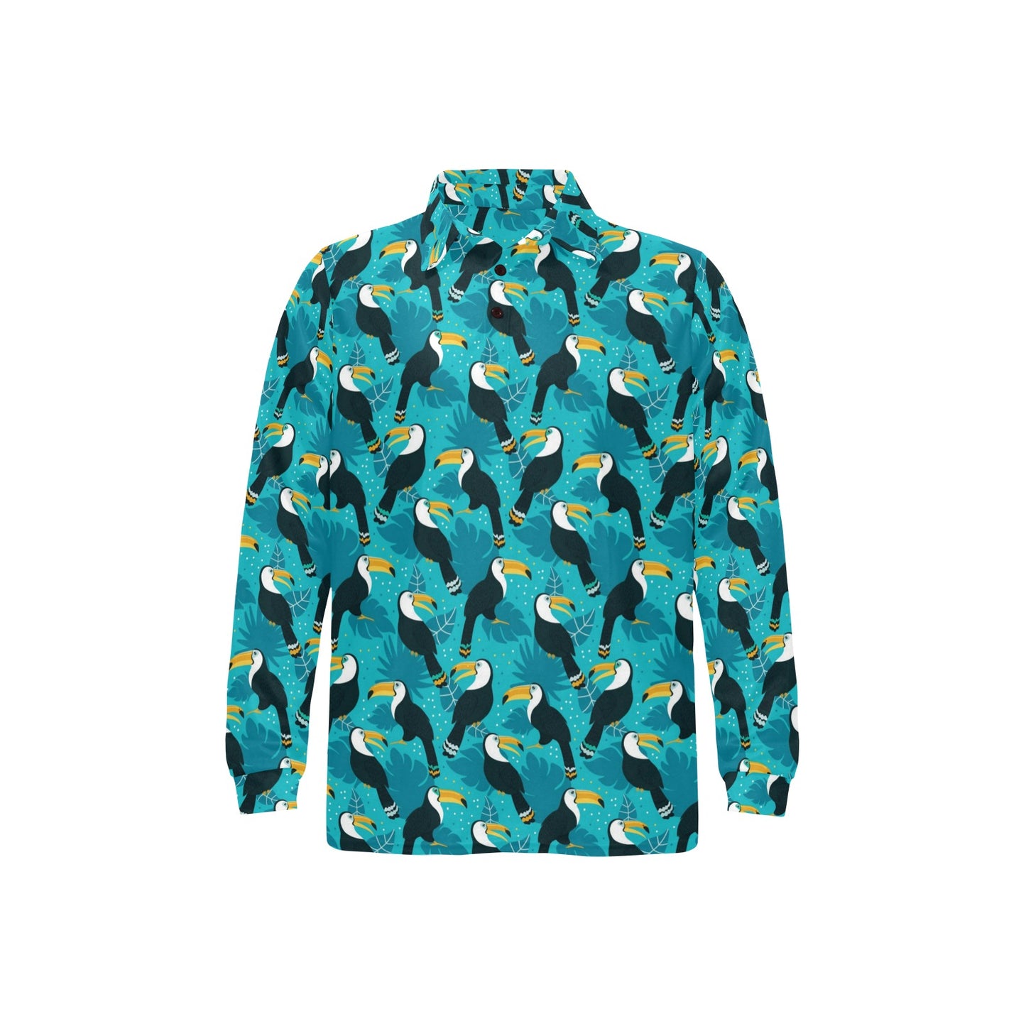 Toucan Parrot Pattern Print Long Sleeve Polo Shirt For Men's