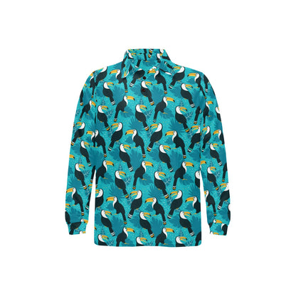 Toucan Parrot Pattern Print Long Sleeve Polo Shirt For Men's