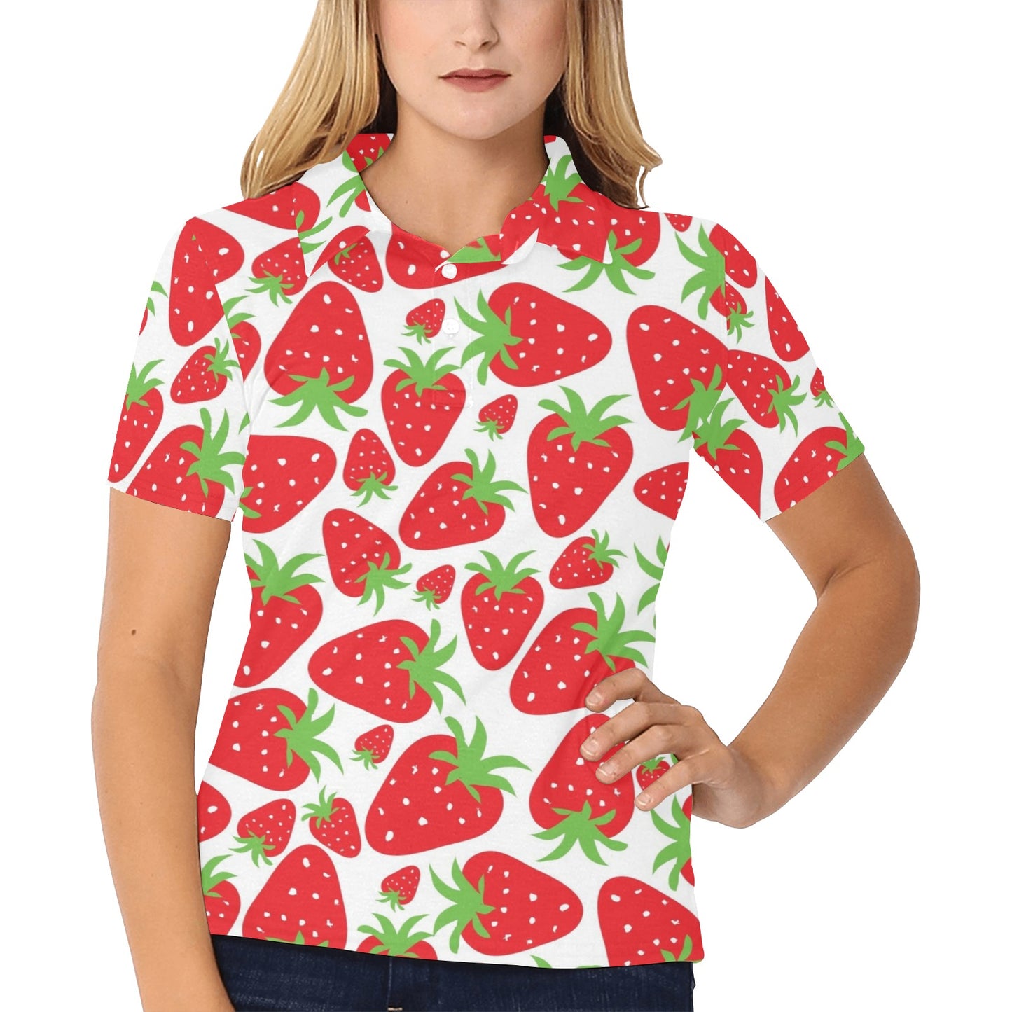 Strawberry Pattern Print Design SB01 Women's Polo Shirt
