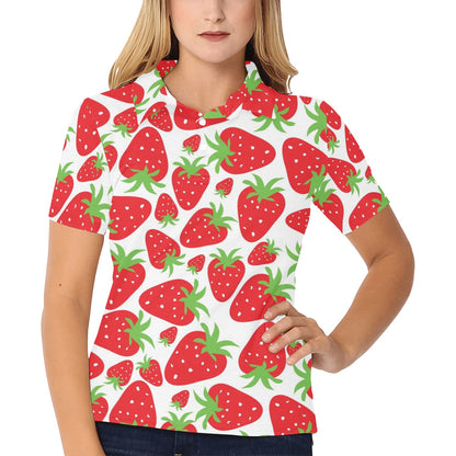Strawberry Pattern Print Design SB01 Women's Polo Shirt