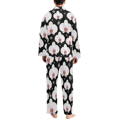 Orchid White Pattern Print Design OR09 Men's Long Pajama Set