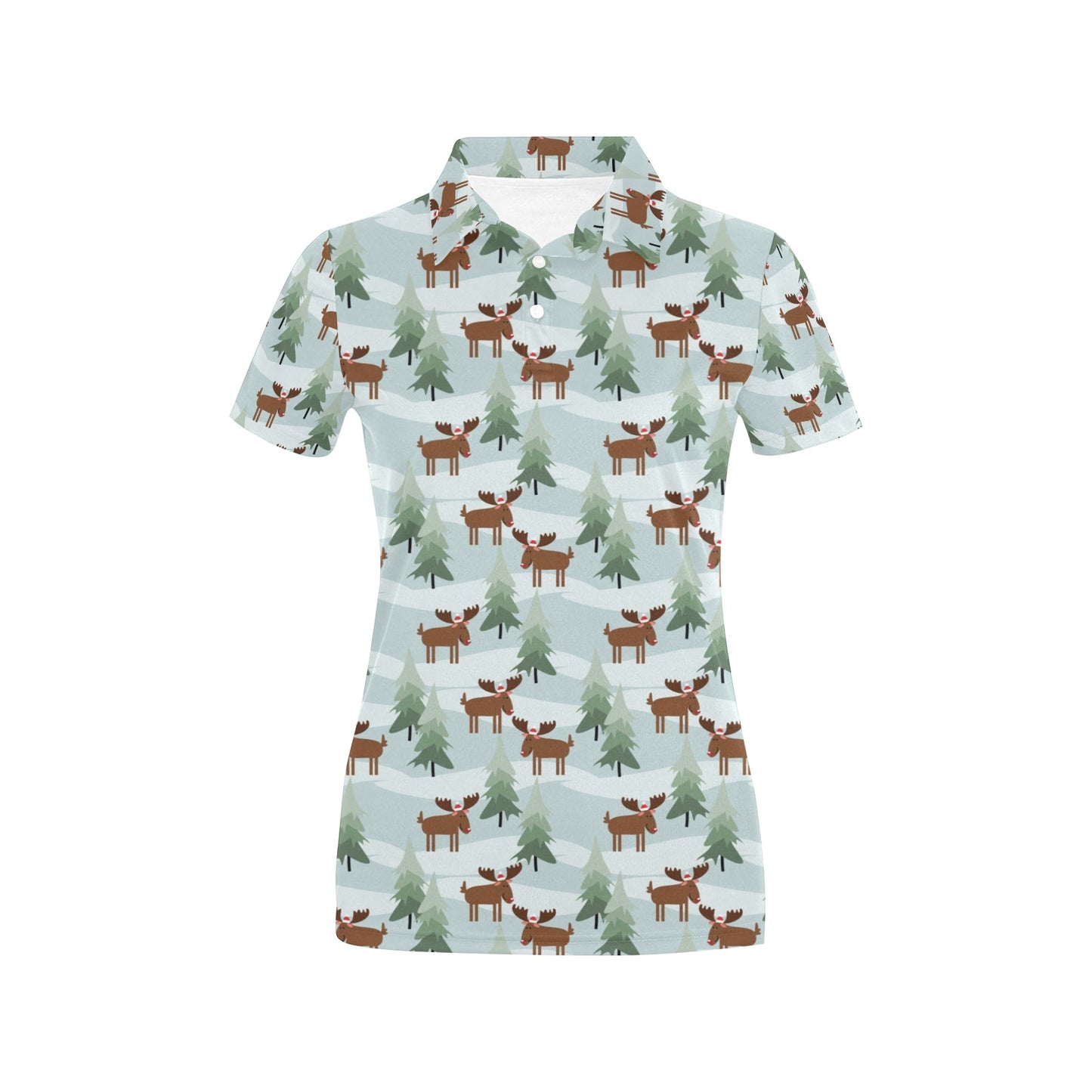Moose Print Design LKS402 Women's Polo Shirt