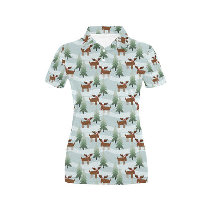 Moose Print Design LKS402 Women's Polo Shirt