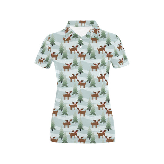 Moose Print Design LKS402 Women's Polo Shirt