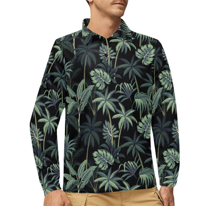 Rainforest Pattern Print Design RF02 Long Sleeve Polo Shirt For Men's