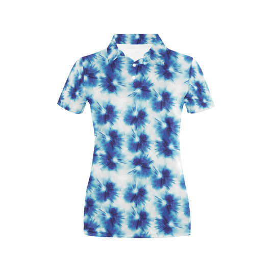 Tie Dye Blue Print Design LKS305 Women's Polo Shirt