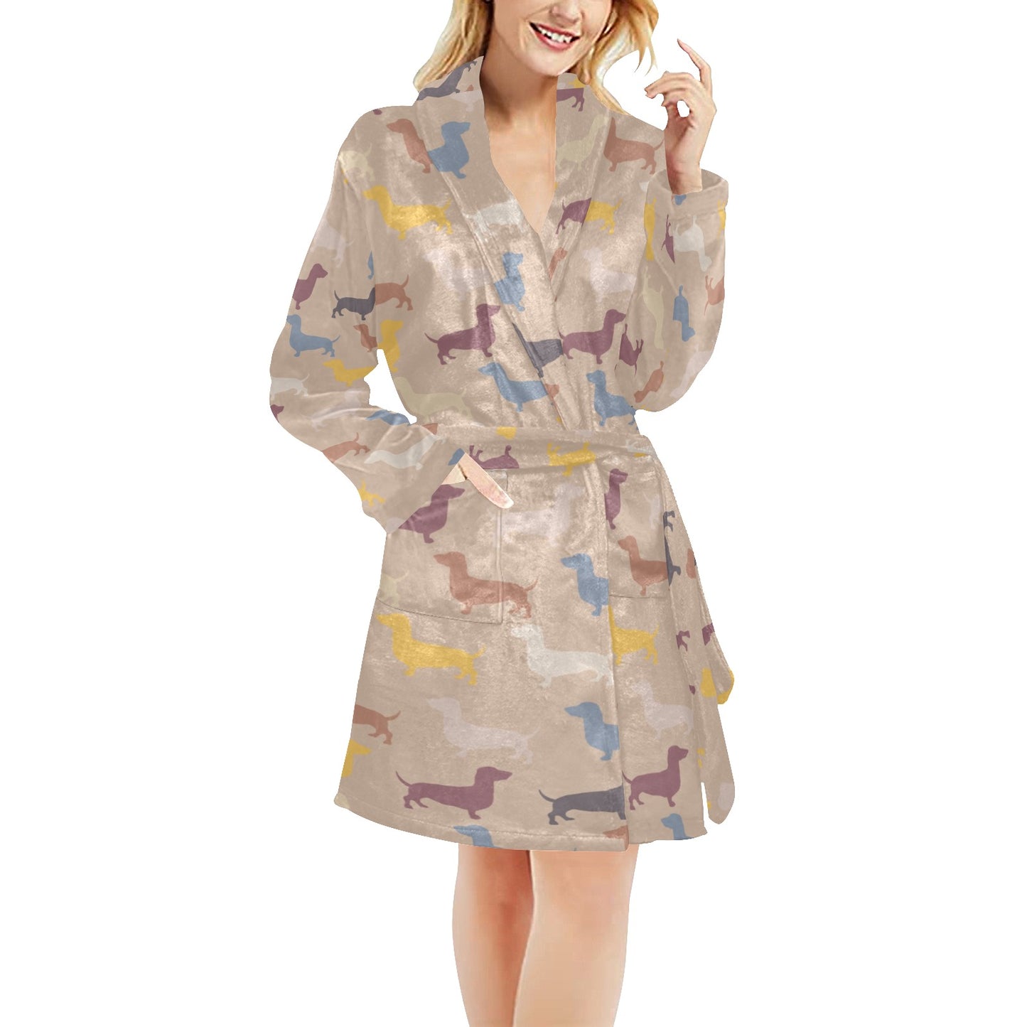 Dachshund Pattern Print Design 03 Women's Fleece Robe