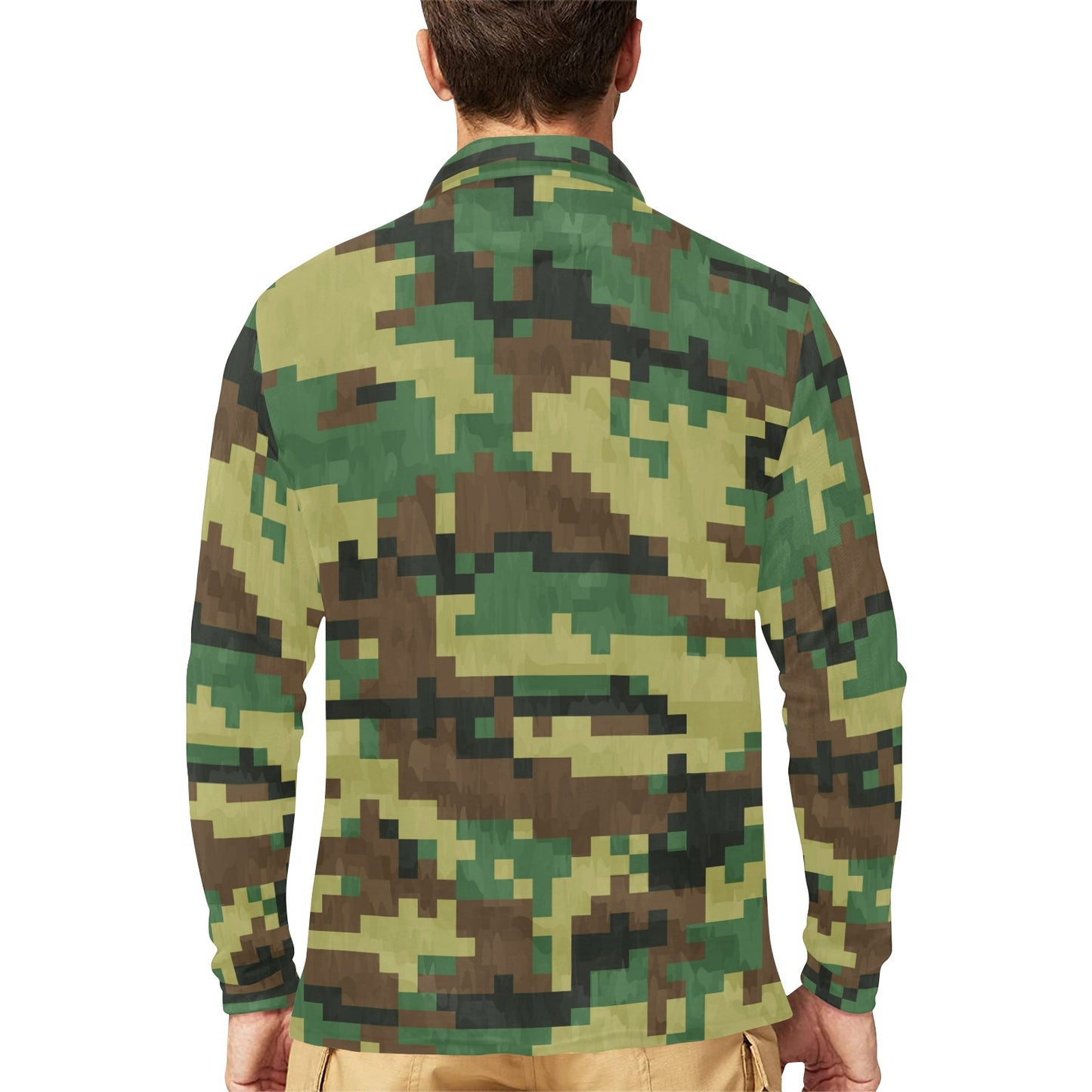 ACU Army Digital Pattern Print Design 02 Long Sleeve Polo Shirt For Men's