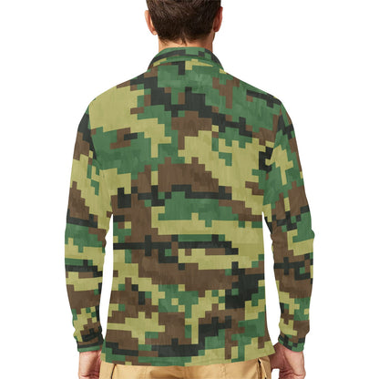 ACU Army Digital Pattern Print Design 02 Long Sleeve Polo Shirt For Men's