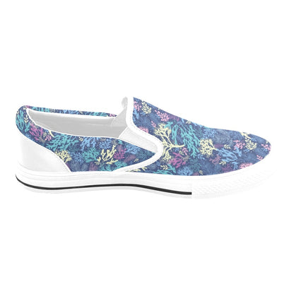 Seaweed Print Design LKS301 White Slip Ons Canvas Women's Shoes