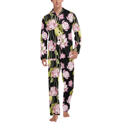 Water Lily Pattern Print Design WL06 Men's Long Pajama Set