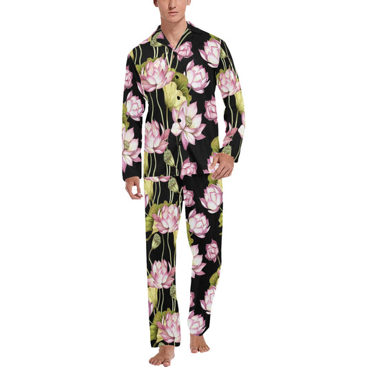 Water Lily Pattern Print Design WL06 Men's Long Pajama Set