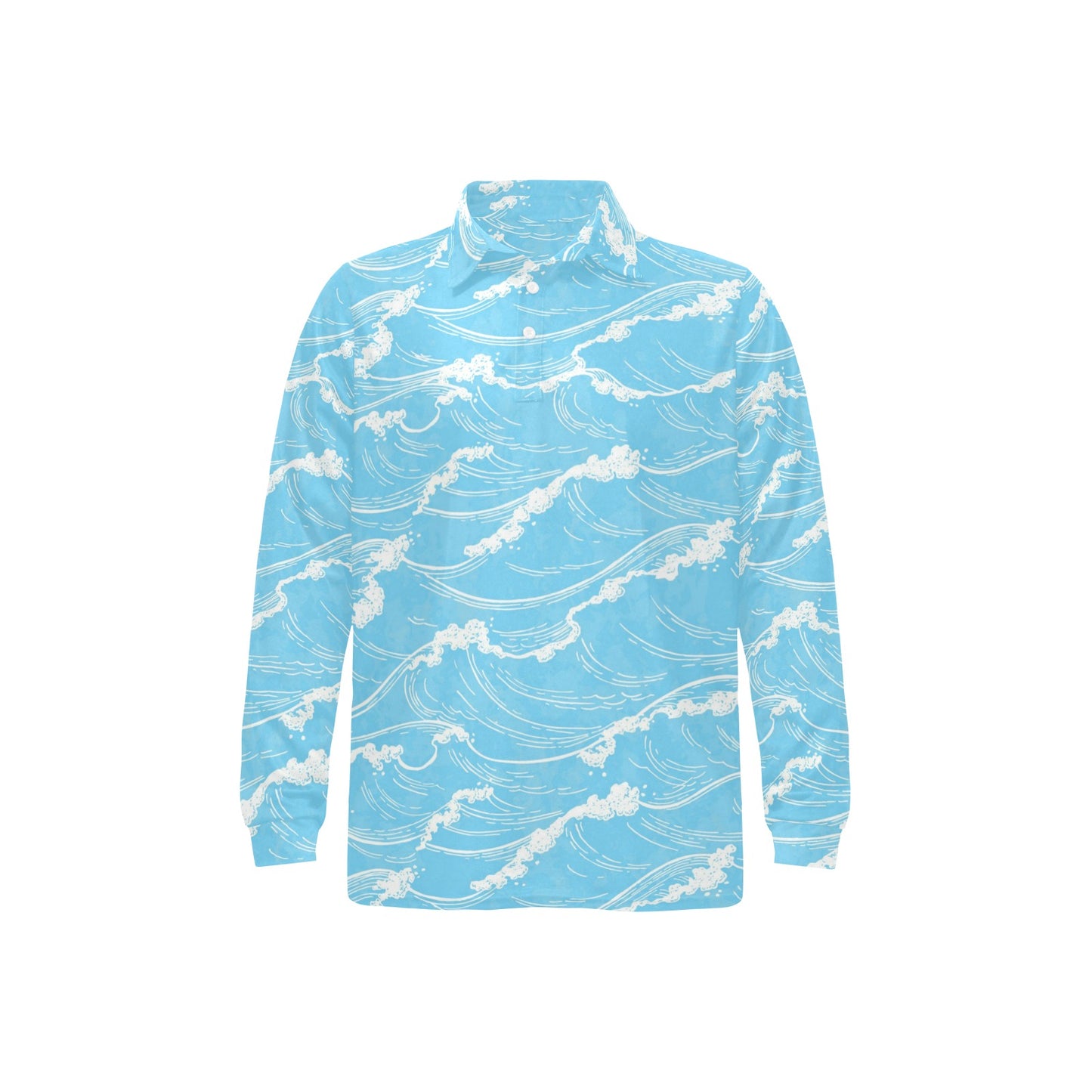 Ocean Wave Pattern Print Design A01 Long Sleeve Polo Shirt For Men's
