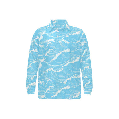Ocean Wave Pattern Print Design A01 Long Sleeve Polo Shirt For Men's