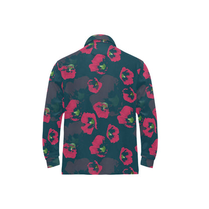 Morning Glory Pattern Print Design 01 Long Sleeve Polo Shirt For Men's