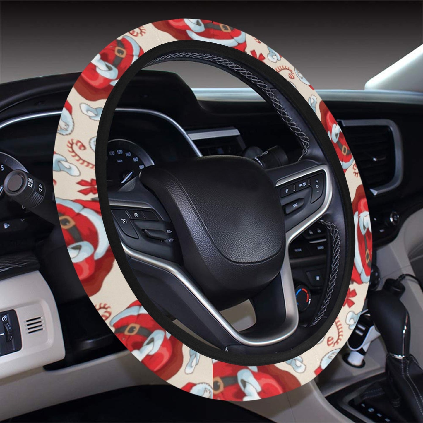 Santa Christmas Themed Print Design LKS302 Steering Wheel Cover with Elastic Edge
